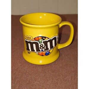 M&M's Peanut Yellow Ceramic Coffee Mug 3D Embossed Logo 2005 M&Ms Mars Heavy